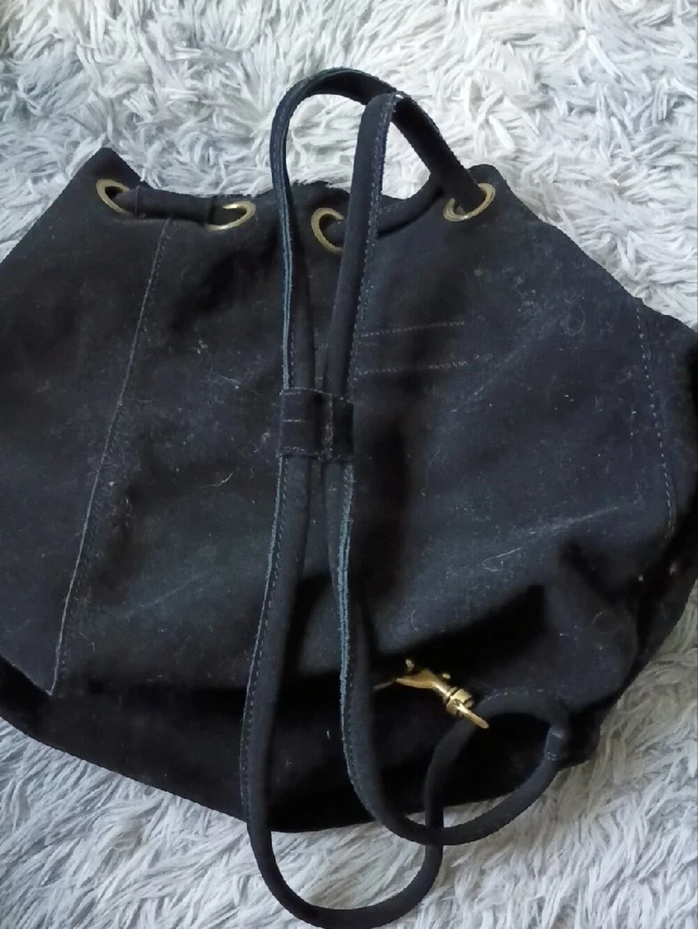 Sundown Winds Black Drawstring Bucket Bag Genuine Suede Leather